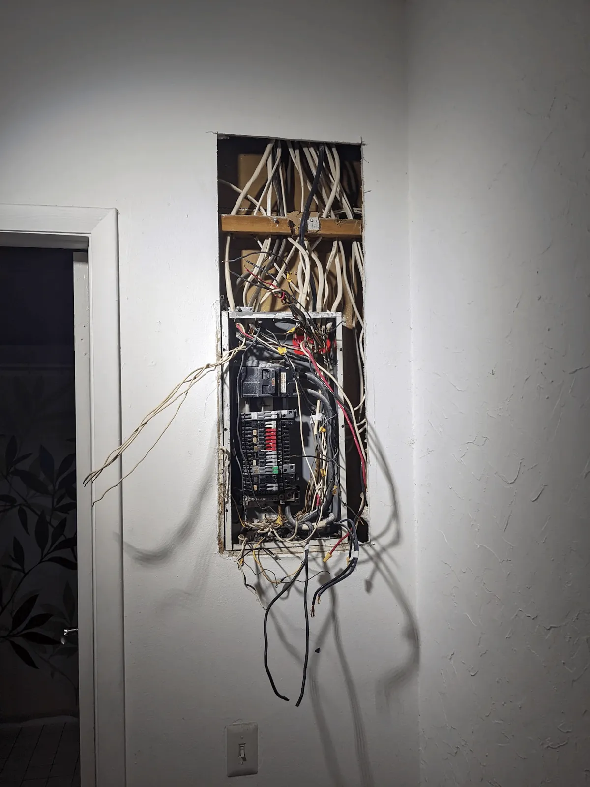 Electrical panel interior during rewiring as part of a service upgrade