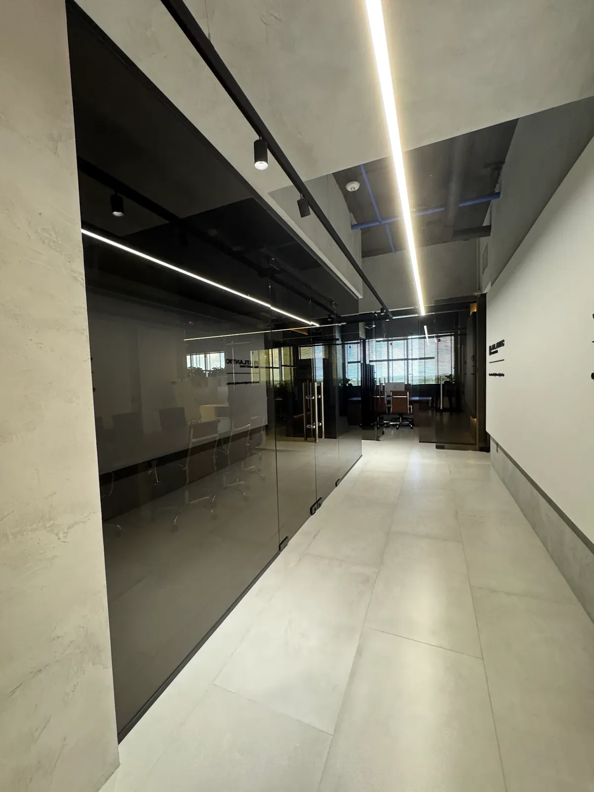 Modern linear LED lighting installed in a commercial office